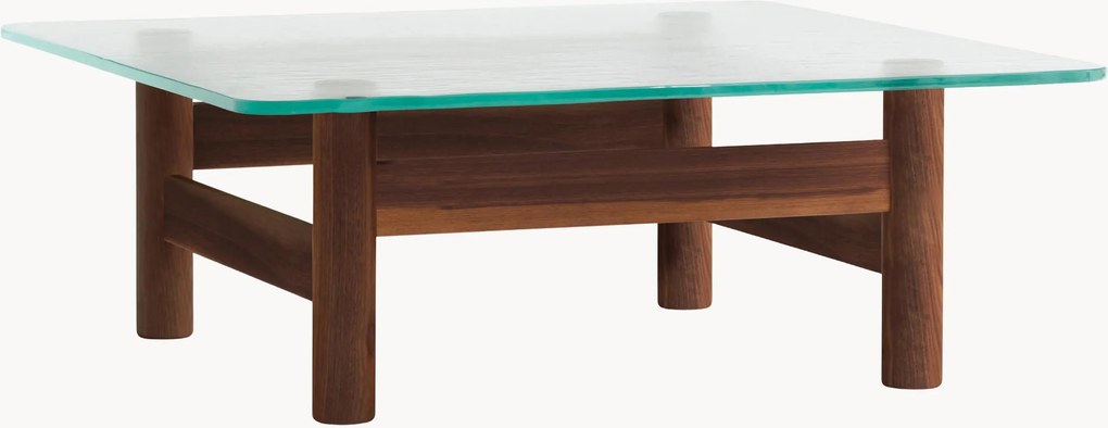 Mesa de centro em madeira de nogueira com tampo em vidro Brasilia