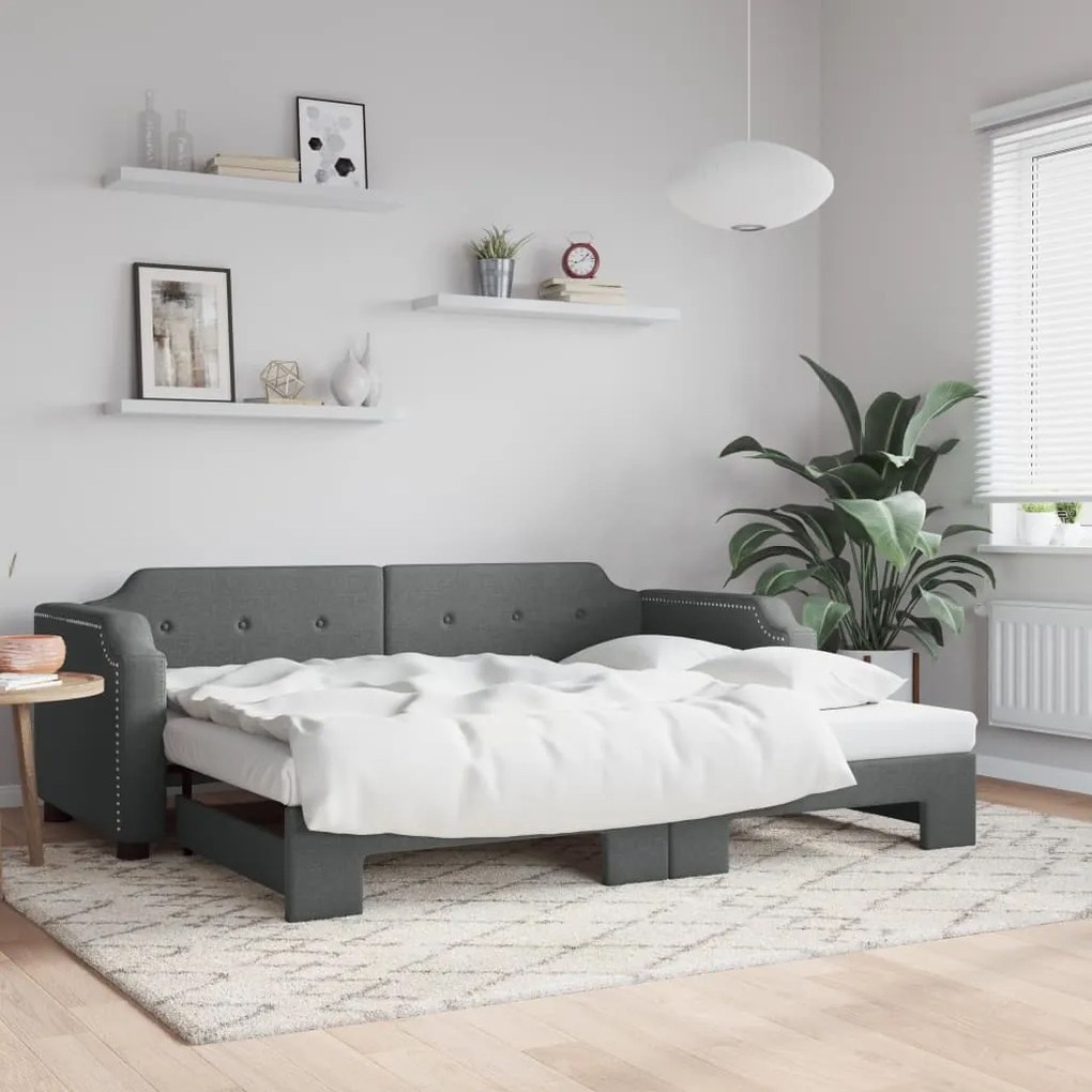 vidaXL Sofá-cama com gavetão 80x200 cm tecido cinzento-escuro