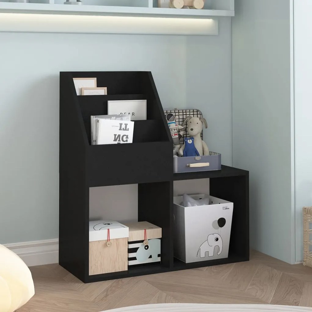 vidaXL Suporte de revistas infantil 71x30x78,5 cm aglomerado preto