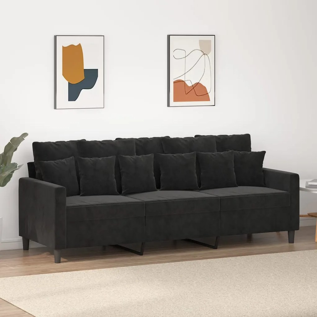 vidaXL Sofá de 3 lugares 180 cm veludo preto