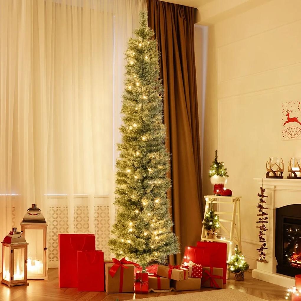 Árvore de Natal fina de 180 cm com agulhas de pinheiro 235 pontas de galhos 105 luzes incandescentes brancas quentes Verde
