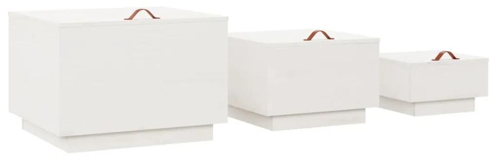 Caixas de arrumação com tampas 3 pcs pinho maciço branco