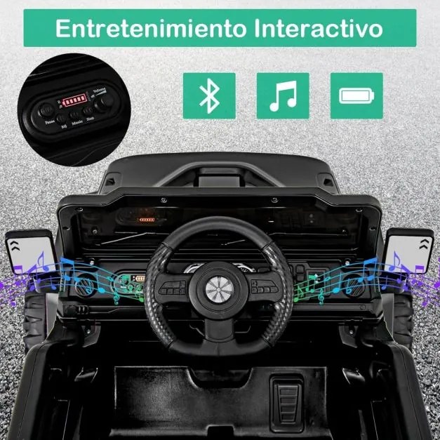 Carro elétrico para crianças de 12 V com 3 velocidades, música e luzes LED 99 x 62 x 62 cm preto