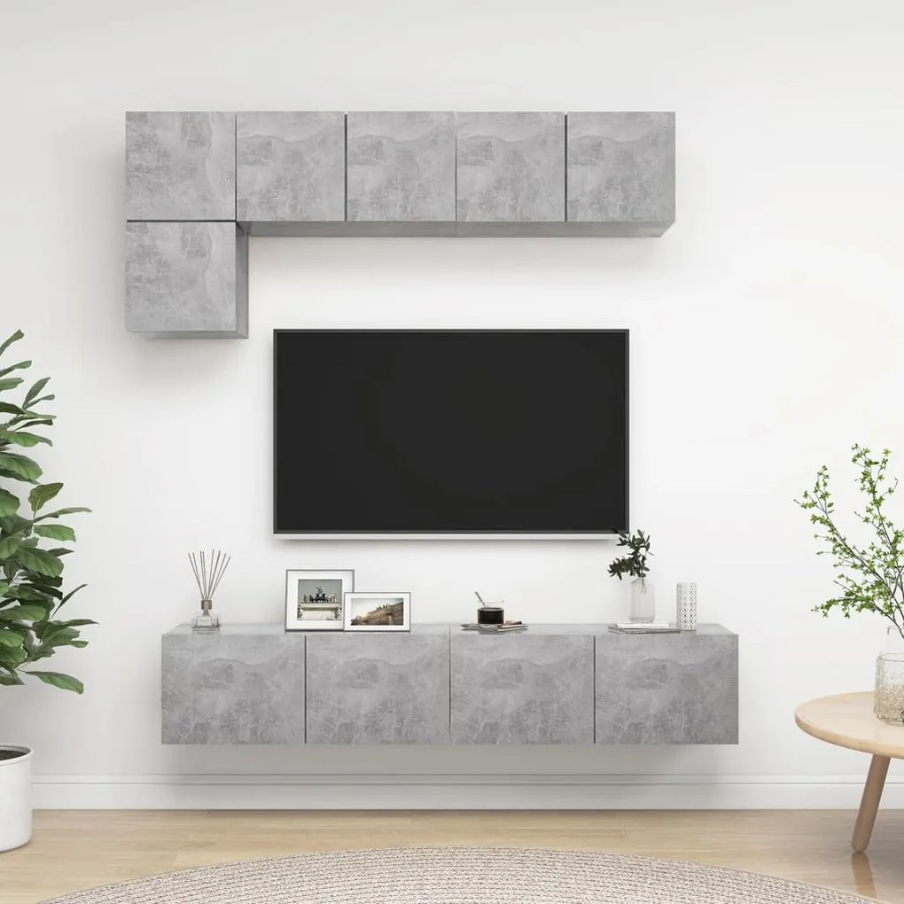 5 pcs conjunto de móveis de TV derivados madeira cinza cimento
