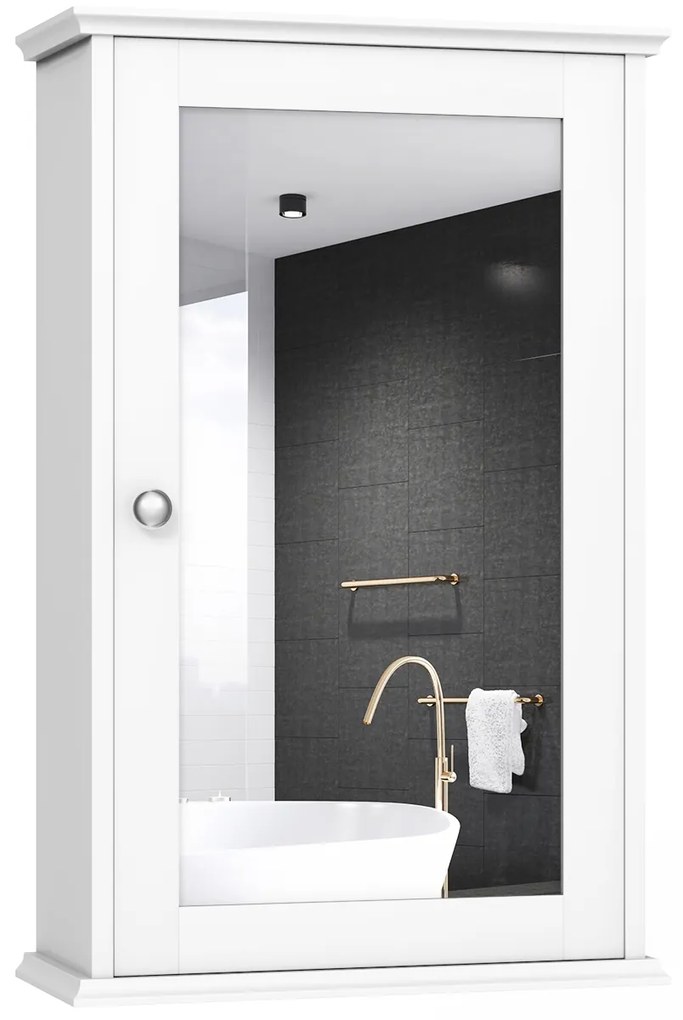 Espelho de casa de banho de parede com porta única e prateleira ajustável para casa de banho cozinha34 x 15 x 51 cm  branco