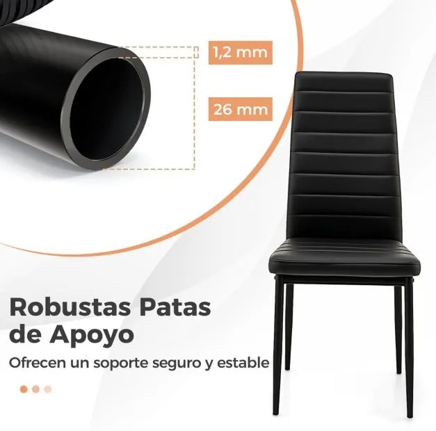 Conjunto de 4 cadeiras de jantar (MESA NÃO INCLUIDA) estofadas sem braços com assento e encosto almofadados Pernas de metal em pele artificial para a