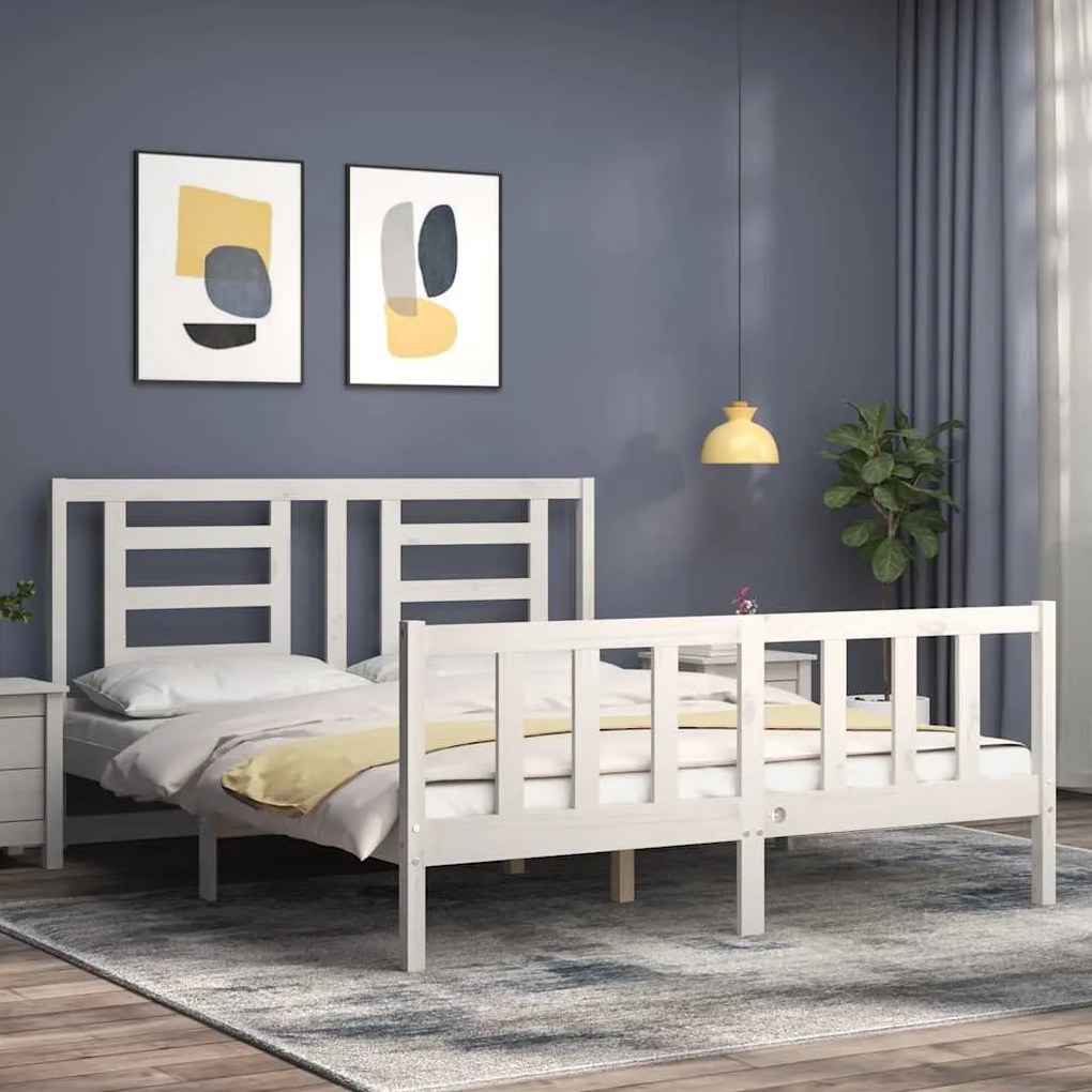 Cama sem colchão 160x200 cm madeira de pinho maciça branco