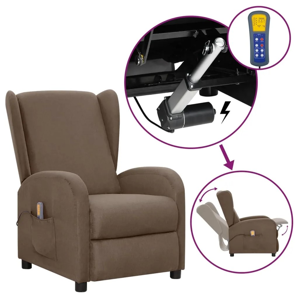 vidaXL Poltrona de massagens tecido cinzento-acastanhado