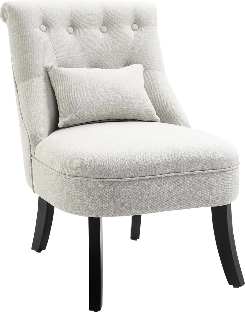 HOMCOM Poltrona estofada macia com almofada lombar, para ler e descansar, revestimento em tecido com aspecto de linho, 52,5 x 69 x 77 cm, Creme branco | Aosom Portugal