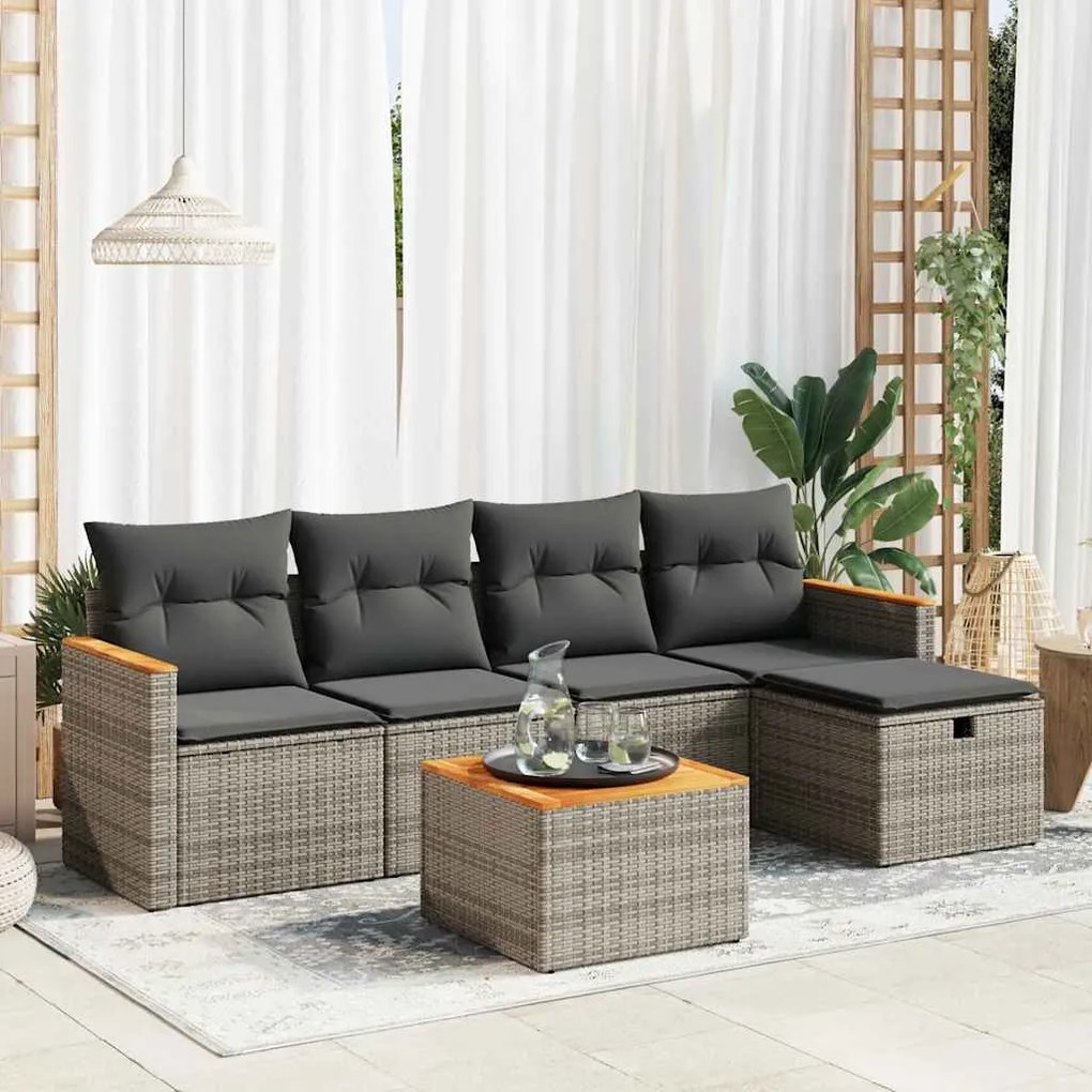 vidaXL 6 pcs conjunto sofás de jardim com almofadões vime cinzento