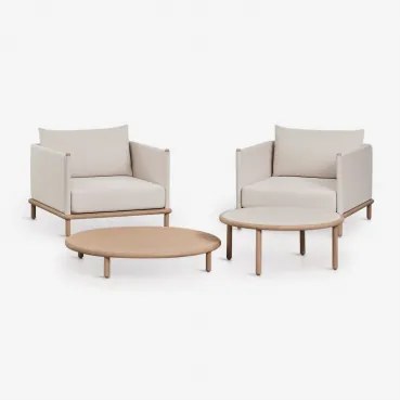 Conjunto De Sala Com 2 Poltronas E 2 Mesas De Centro Redondas Em Madeira De Acácia Olivia Marrom Acácia Claro & Castanho Acacia Claro - Branco Gardeni