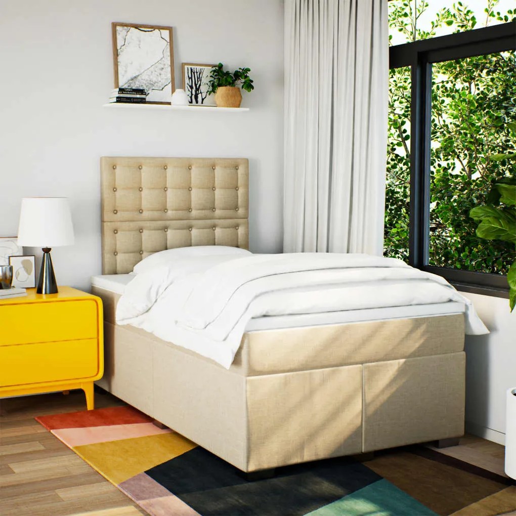 Cama boxspring com colchão 120x190 cm tecido cor creme