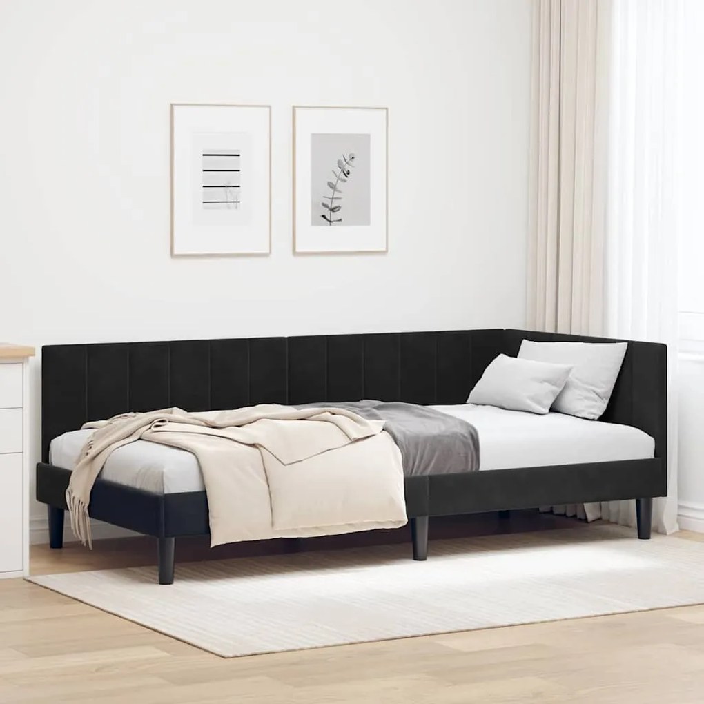 vidaXL Estrutura de Cama de Canto Preto 90 cm x 190 cm Veludo