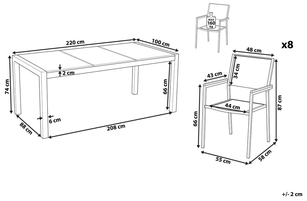 Conjunto de mesa com tampo triplo vidro temperado 220 x 100 cm e 8 cadeiras pretas GROSSETO Beliani