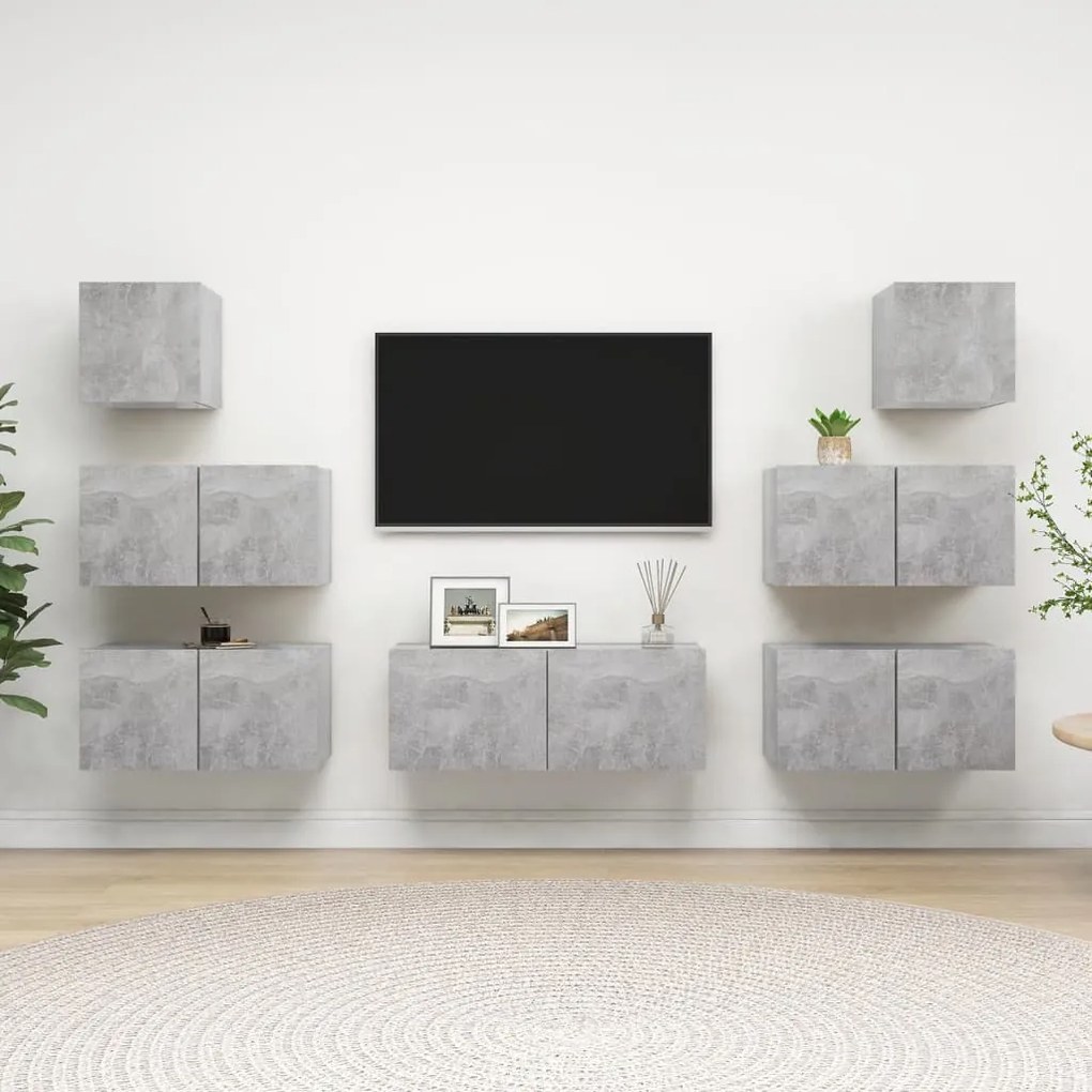 7 pcs conjunto de móveis de TV derivados madeira cinza cimento
