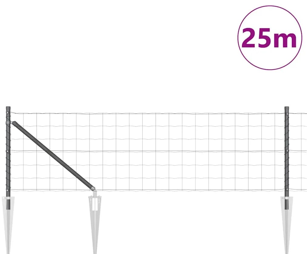 Cerca Euro da com 13 postes de espeto, 0,4x25 m, em aço galvanizado ci