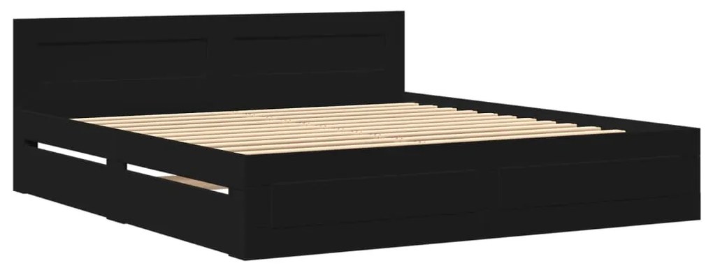 Estrutura cama c/ cabeceira sem colchão 200x200 cm preto