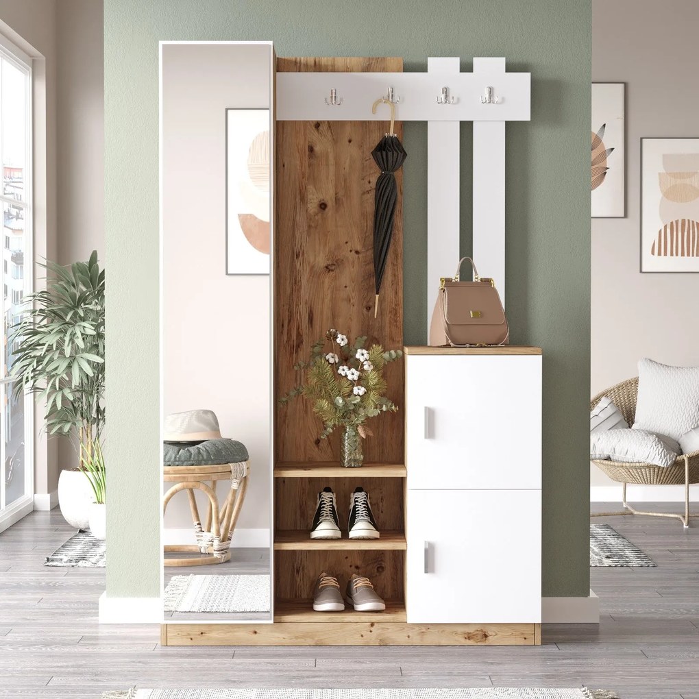 Hall Stand DD7 – Pinho Atlântico e Branco – 113,6x179,7x37,5 cm