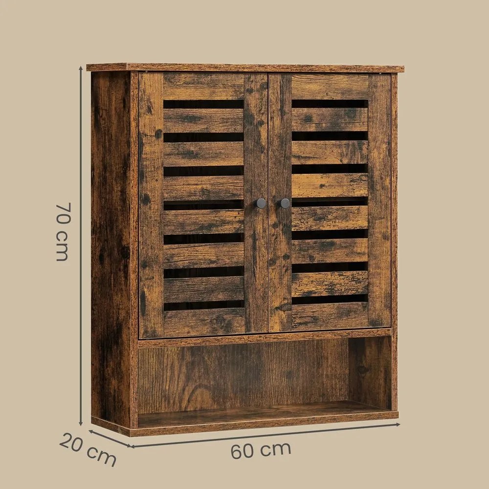 Armário de parede casa de banho, design vintage 60 x 20 x 70 cm castanho