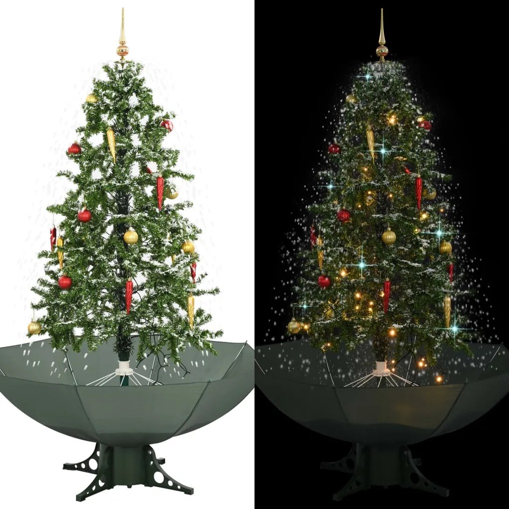 vidaXL Árvore de Natal com neve base formato guarda-chuva 170 cm verde