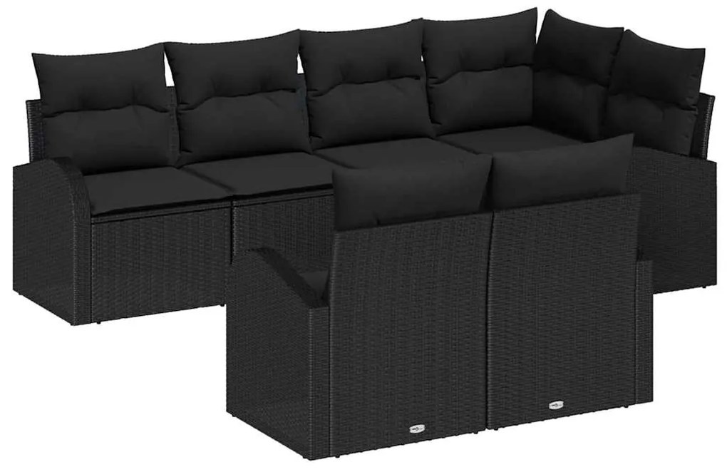 vidaXL Conjunto de Sofás de Jardim de 7 Peças com Almofadas Pretas em Rattan Polipropileno