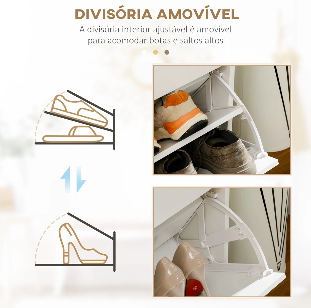 Sapateira Estreito com 2 Compartimentos e 2 Gavetas para 12 Pares de Sapatos 80x30x91,5 cm Branco