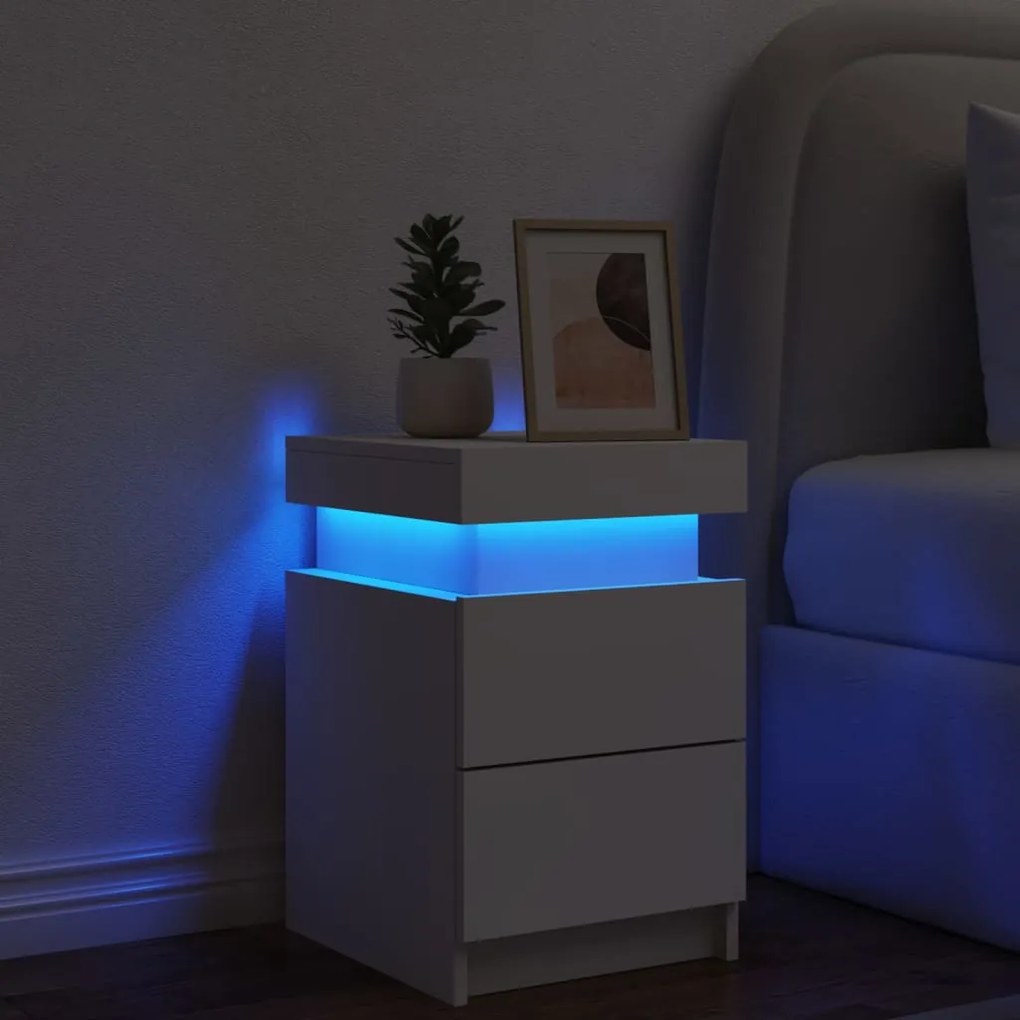 Mesa de cabeceira com luzes LED 35x39x55 cm branco