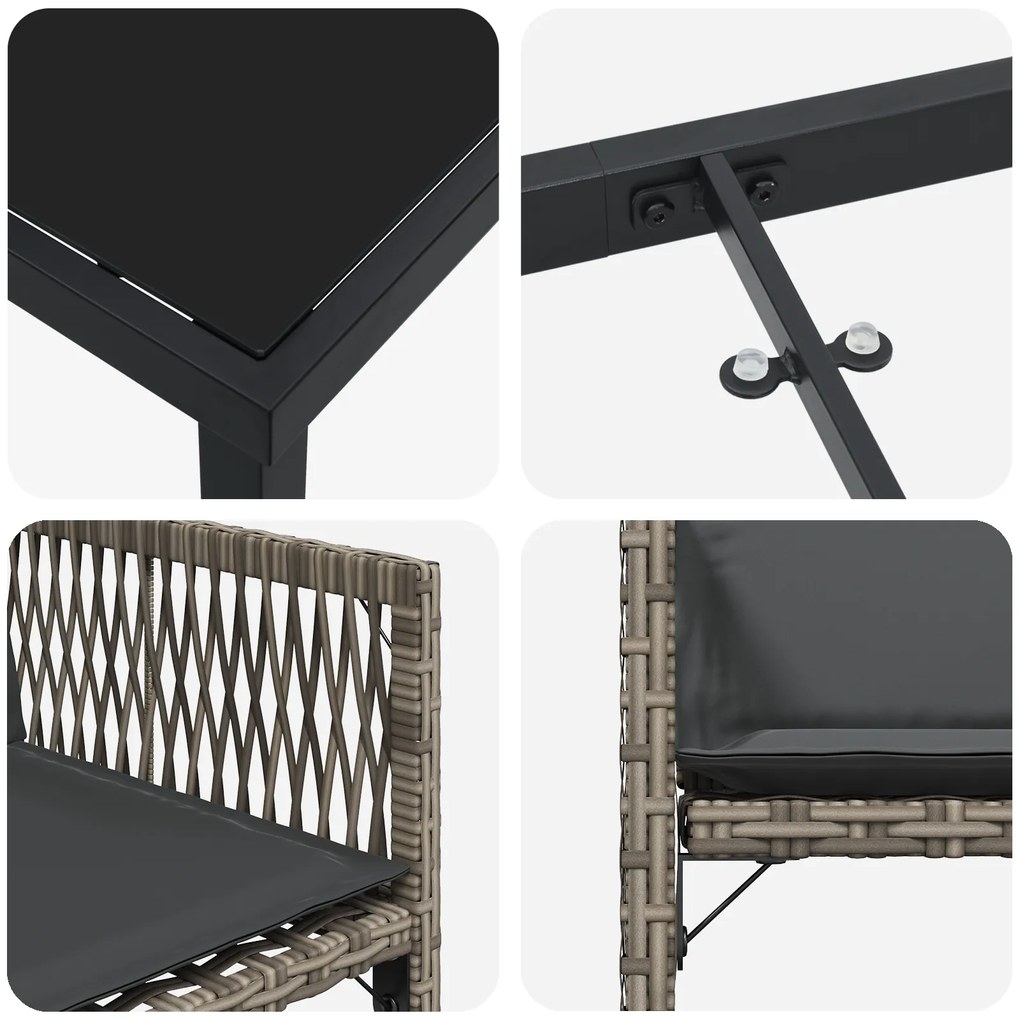 Conjunto de Jantar Jardim 5 Peças com Almofadas Cinza Rattan PE
