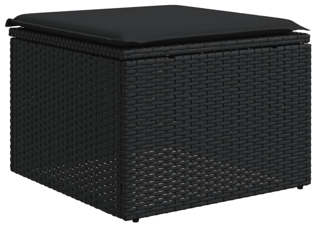 9 pcs conjunto de sofás p/ jardim c/ almofadões vime PE preto