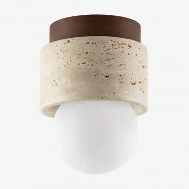 Luminária De Teto Davise Em Travertino E Madeira Cores Naturais - Sklum