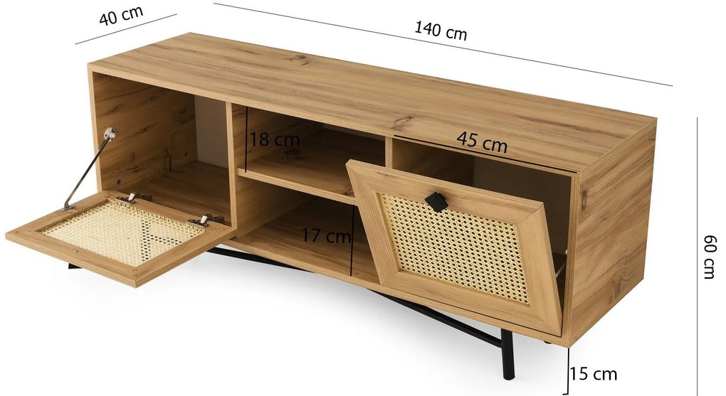 ****  
TV Stand Begonya – Carvalho Preto – 140x60x40 cm

**
