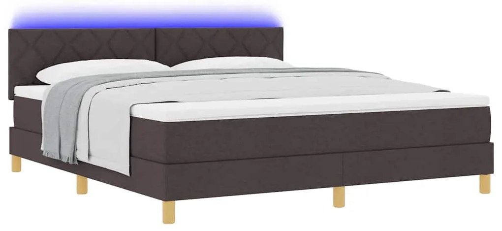 Cama Box Spring com Colchão e LED Castanho Escuro 180x200 cm Tecido