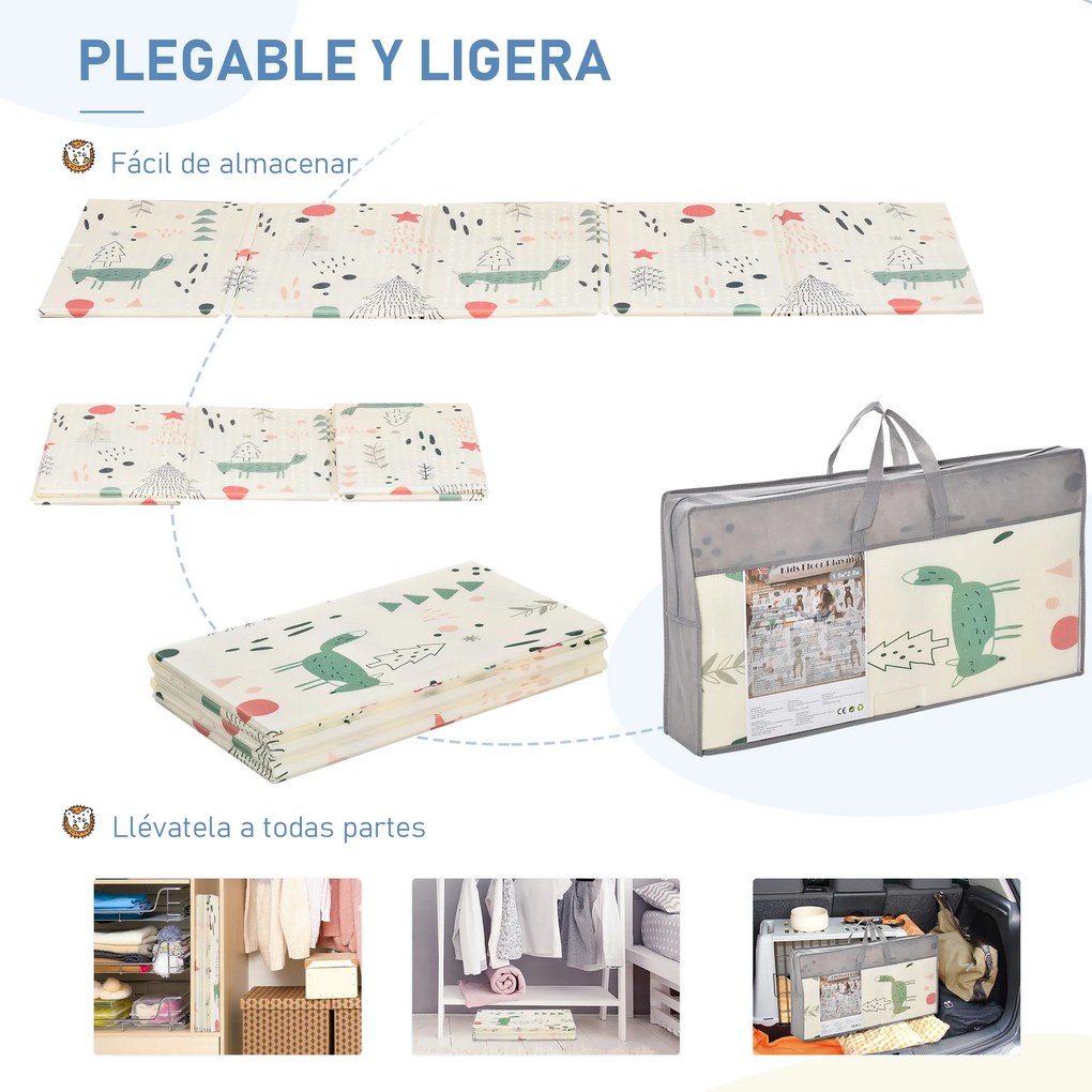 HOMCOM Tapete Infantil Dobrável Acolchoado com 2 Faces Tapete de Jogos para Bebé Reversível Impermeável Antiderrapante com Ampla Superfície 200x150cm Multicor