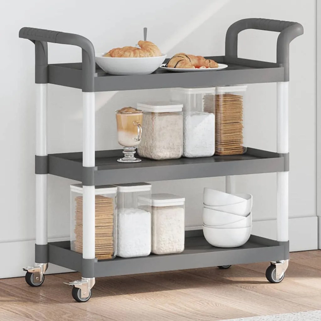 vidaXL Carrinho c/ 3 prateleiras 77x34x72 cm alumínio cinzento