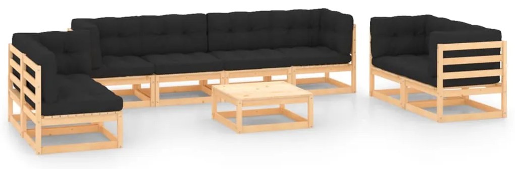 9 pcs conjunto lounge de jardim c/ almofadões pinho maciço