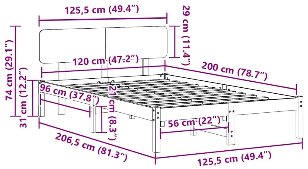 Cama com cabeceira branca 120x200 cm em madeira de pinho maciça