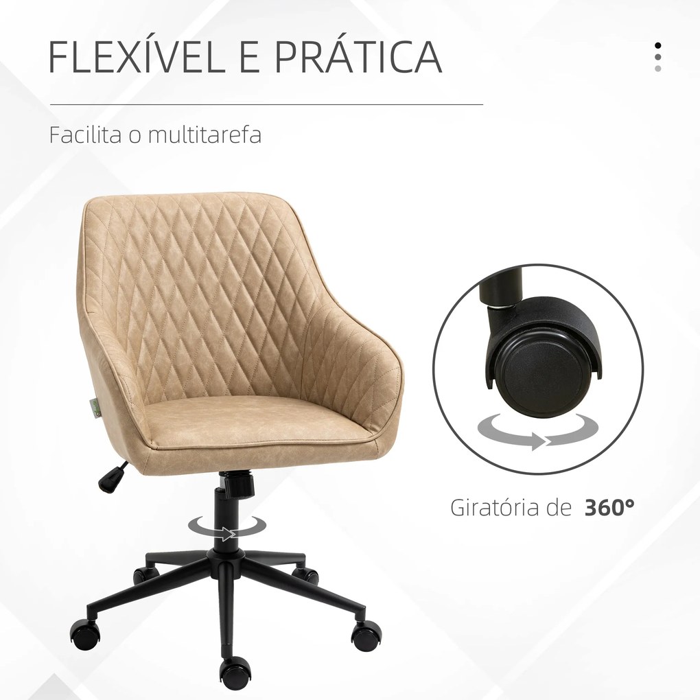 Cadeira de Escritório Cadeira de Escritório Giratória de Couro PU com Altura Ajustável e Função de Inclinação pra Sala de Estar Dormitório Estúdio 59x