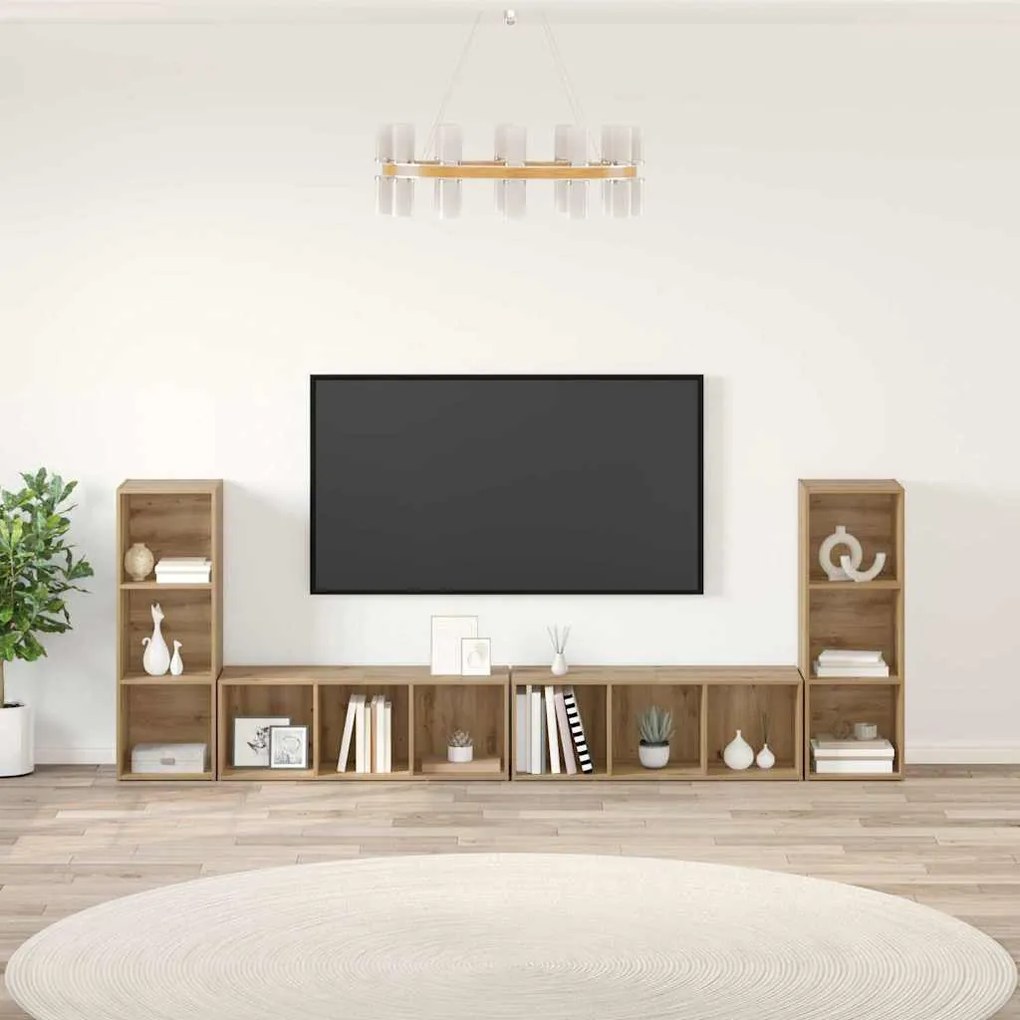 Gabinete para TV 4 pcs Carvalho Artesanal 37 x 35 x 107.5 cm