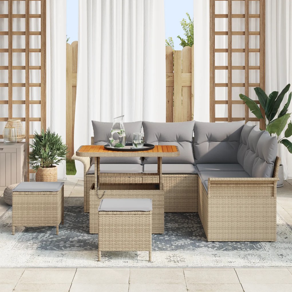 Conjunto de Sofás de Jardim vidaXL com Almofadas Bege Rattan Poliaknia