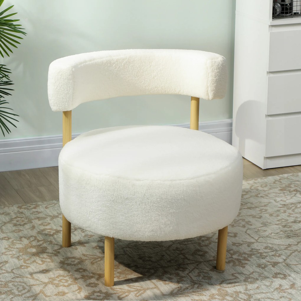 Sofá de 1 lugar em tecido bouclé, poltrona de sala estofada com encosto curvo, assento largo, 67 x 67 x 71 cm
