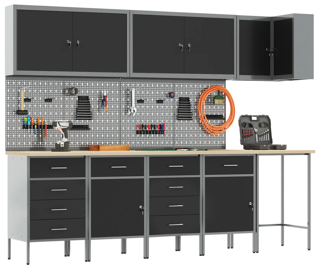 Conjunto de Armário e Painel de Ferramentas de 12 Peças vidaXL Preto M