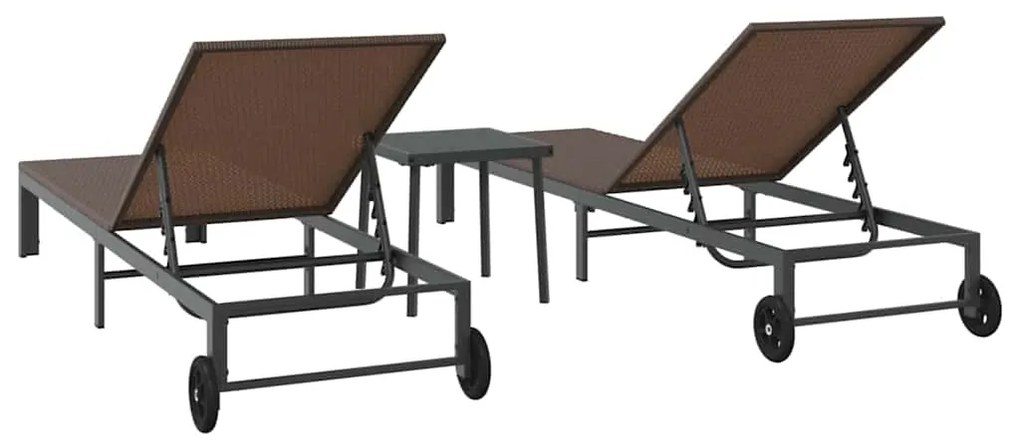 Conjuntos de espreguiçadeiras 2 pcs com rodas e mesa em rattan sintéti