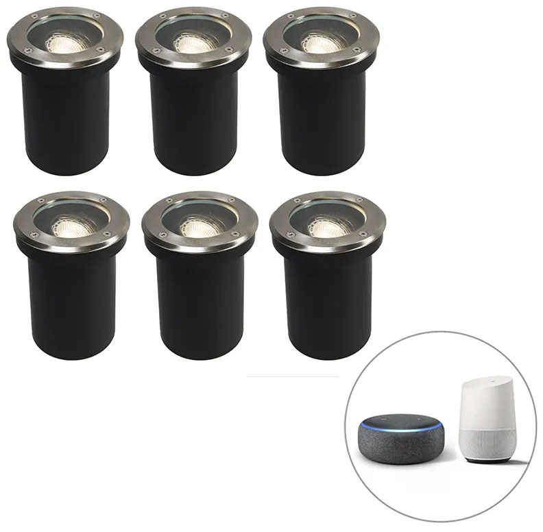 LED Conjunto de 6 focos de chão inteligentes para exterior ajustáveis com Wi-Fi GU10 - Delux Moderno