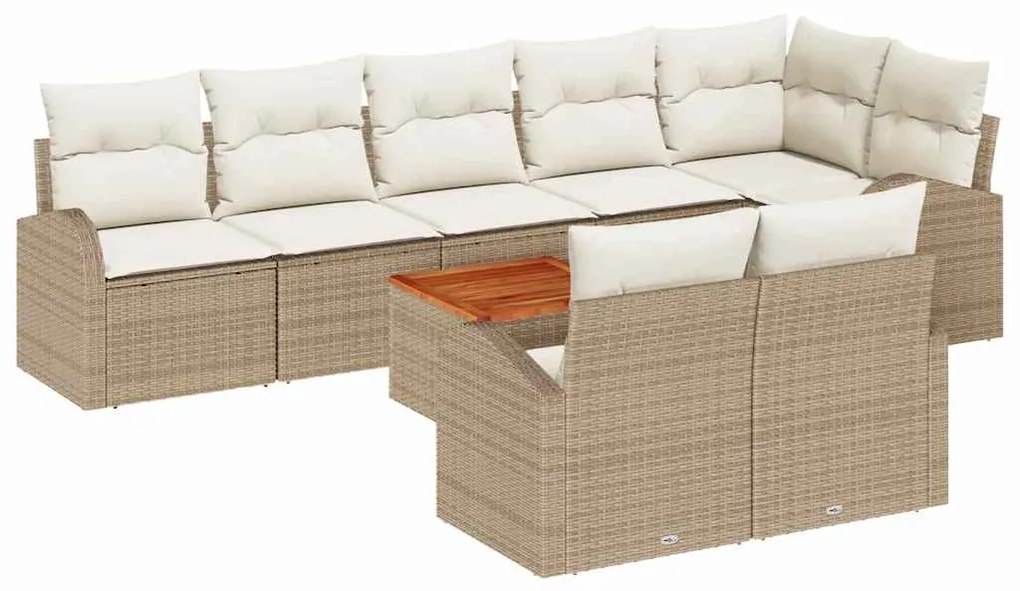 Conjunto de Sofás Jardim com 9 Peças com Almofadas Bege Rattan Poliést