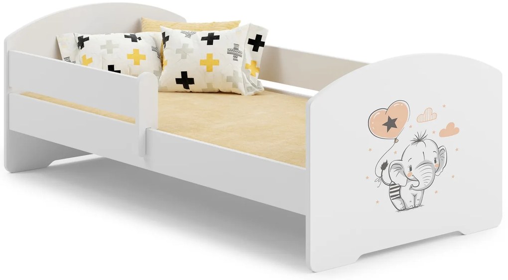 Cama infantil LUK elefante 160x80 branca com grades - colchão e estrado incluído