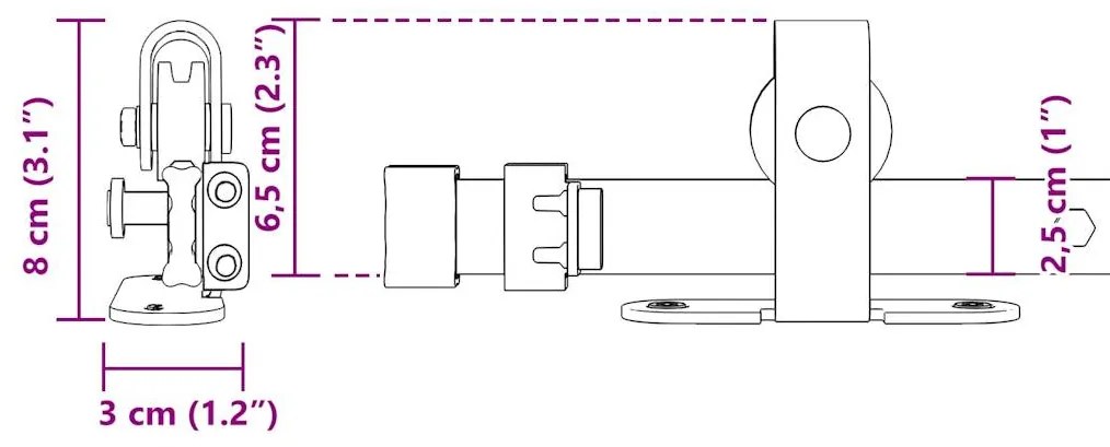 Kit para armário deslizante aço carbono 91 cm