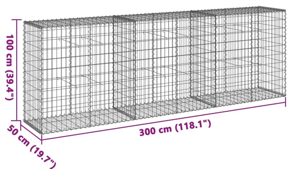 Cesto gabião com cobertura 300x50x100 cm ferro galvanizado