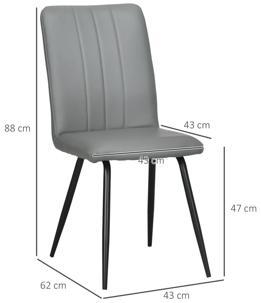 Conjunto de 2 Cadeiras de Sala de Jantar Modernas de Couro PU com Encosto Costurado e Pés de Aço 43x62x88 cm Cinza
