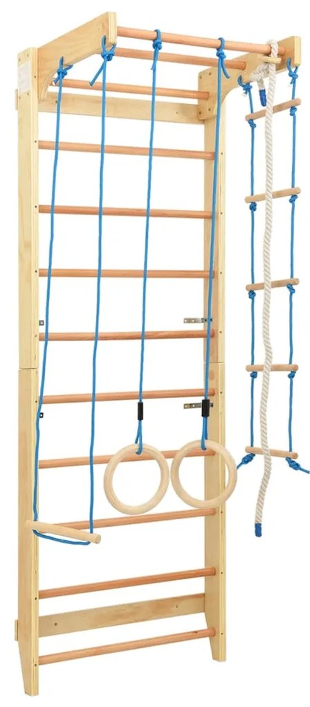 vidaXL Conjunto de escalada p/ interior com escadas e argolas madeira