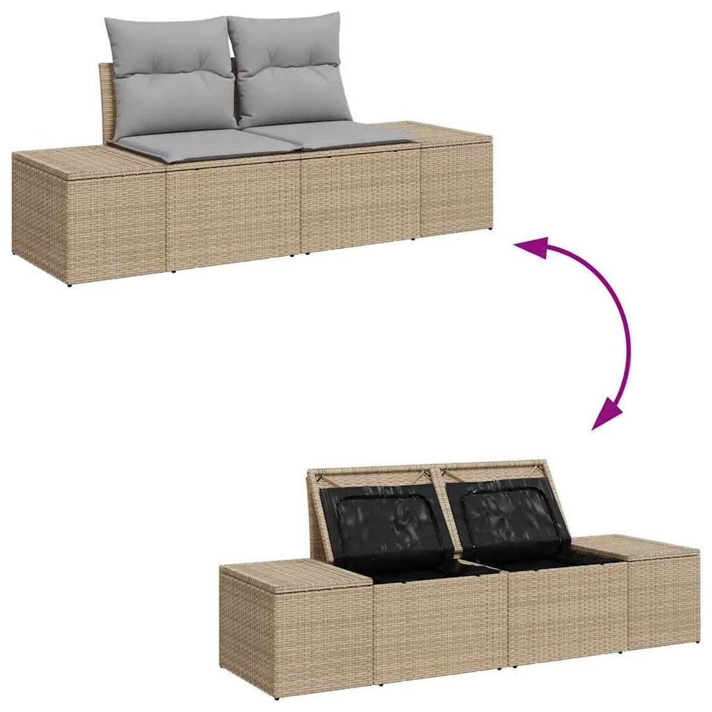 Conjunto de Sofá de Jardim de 8 Peças com Almofadas Bege de Rattan Pol